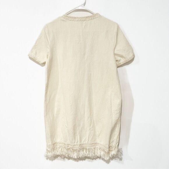 Boden Fringe Trim Hem Mini Shift Dress in Ivory 100% Cotton Pullover size 6R - Picture 7 of 13